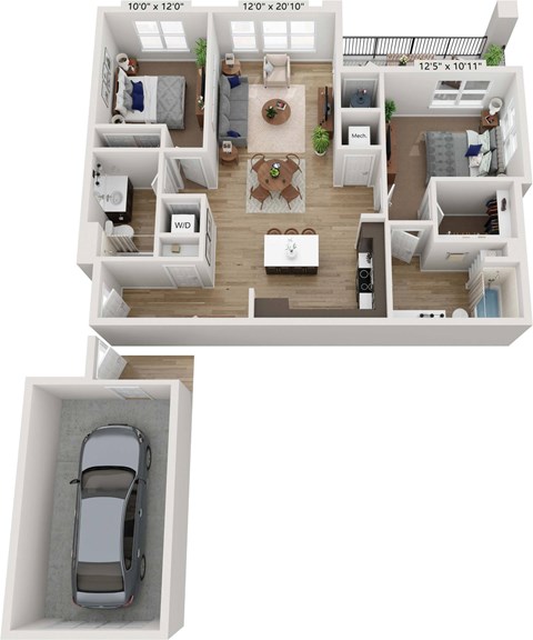 Floor plan for 2 beds, 2 baths, 1132 sqft